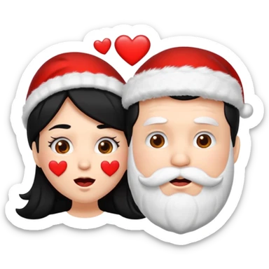 Make an emoji of a Santa Claws couple, but with hearts falling from their mouths, and both with black hair. sticker