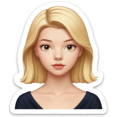 Cinematic Realistic Anya Taylor Joy Portrait, depicted with lifelike skin texture, subtle rosy undertones, and soft natural lighting that enhances the gentle contours of her face. Her intricately detailed golden blonde hair is elegantly. sticker