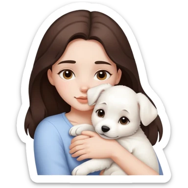 One brunette girl hugging pure white puppy sticker