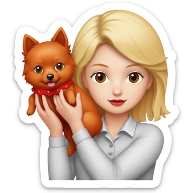 blonde with a red spitz in her hands sticker