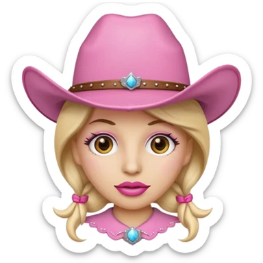  emoji wearing a pink cowgirl hat with long eyelashes and big lips  sticker