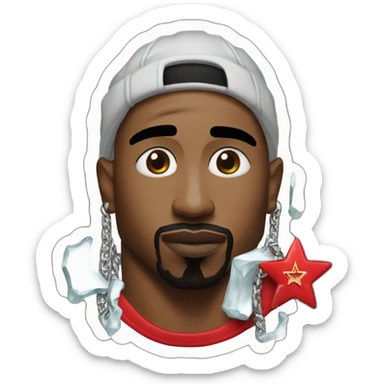 2pac wearing an iced out jewish star pendant and chain, also wearing a red hockey jersey sticker