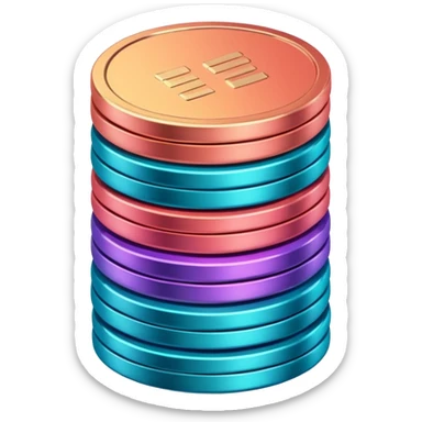 Stack of coins in gradient of turquoise, blue, pink, purple, and coral color sticker