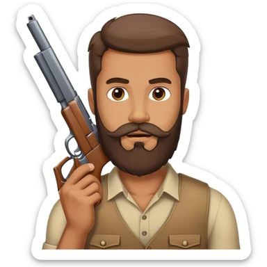 Man pretending his beard is a gun sticker