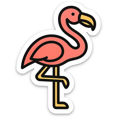 flamingo icon with a touch of color and bold outline sticker