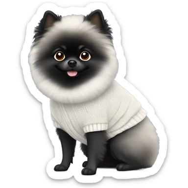Black pomeranian wearing white sweater sticker