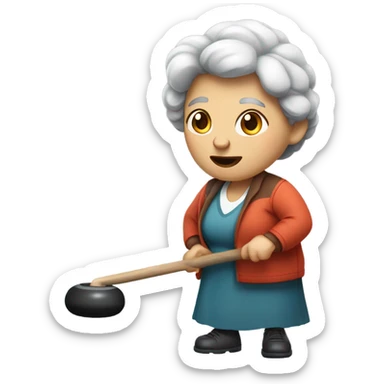 Old woman curling sport sticker