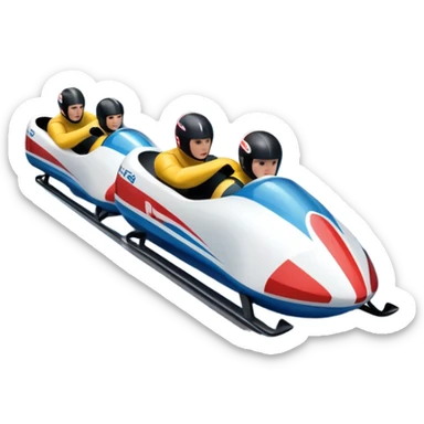An icon featuring a sleek bobsled with athletes racing down an icy track at high speed, helmets on and bodies aligned for aerodynamics. Surrounded by icy curves, snowbanks, and a wintry mountain backdrop. Transparent background captures the thrill and precision of bobsleigh. sticker