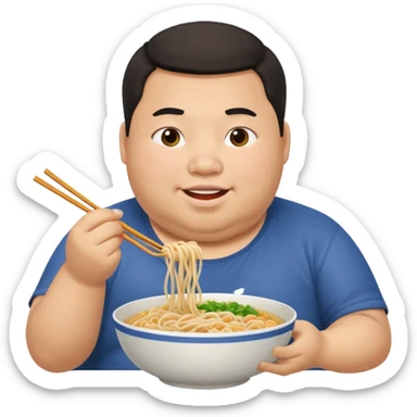 a asian fat guy eating noodles sticker