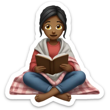 Girl with blanket sitting and studying  sticker