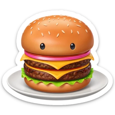 A 3D cartoon portion of minced meat shaped like a burger patty on a plate, soft lighting, Memoji-style. sticker