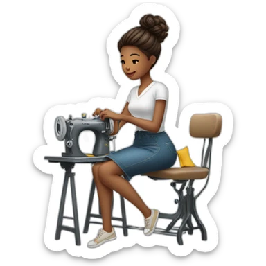 girl fashion work in sewing machine sticker