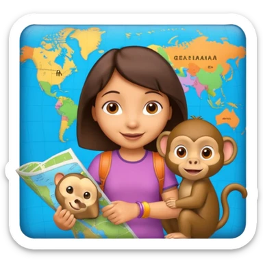 light skin dora the explorer with monkey and map sticker
