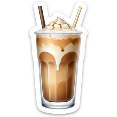 iced latte in transparent glass with visible ice, milk and coffee separation, iOS style emoji, HD sticker