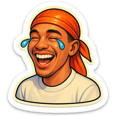  laughing crying
make his shirt white
make him smile
Change His durag To orange sticker