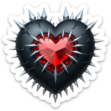 realistic black heart with thorns and a crystal, dark romance sticker