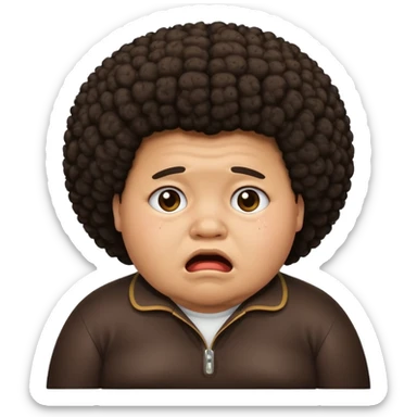 dark brown fat boy with afro crying sticker