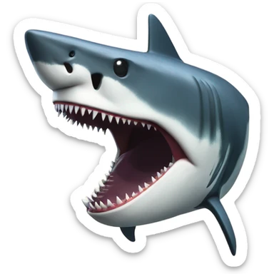 Megalodon with jaws open facing the front but body can be seen to the right sticker