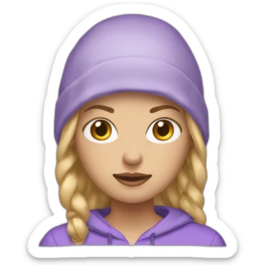 woman with blonde hair that is tied up wearing a lilac hoodie sticker