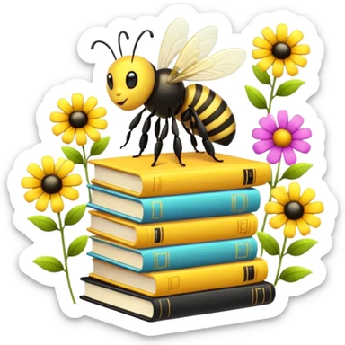 bees reading books + flowers sticker