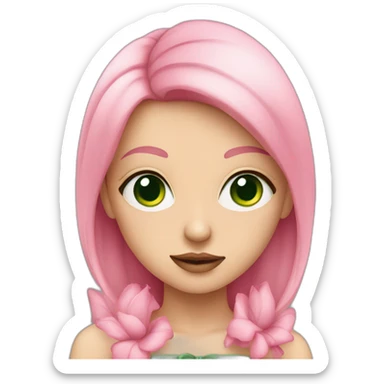 Girl with pink rose green eyes sticker