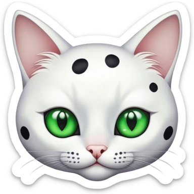white cat with big black spots and green eyes sticker