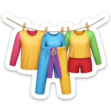 Apple-style 3D emoji showing two human hands hanging colorful clothes on a clothesline with clothespins, only hands, part of the rope, and laundry visible, bright cheerful atmosphere, clean white background, soft lighting



 sticker
