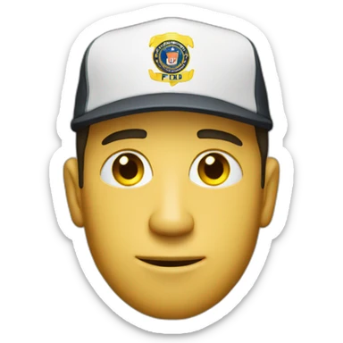 man with yellow "FBI" letters on his cap sticker