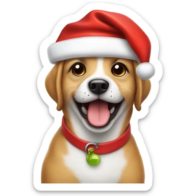 A cute happy dog wearing Santa hat sticker