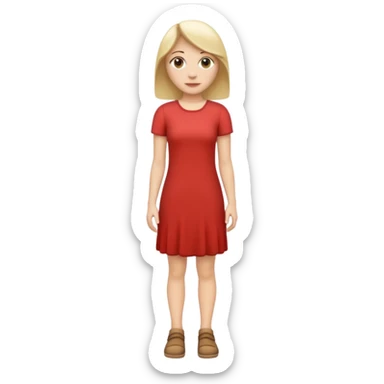 Create me an emoji of a full body white female in a casual dress, looking slightly to her right. sticker