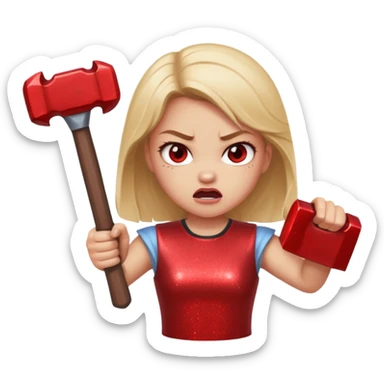 red glitter angry girl with a giant hammer sticker