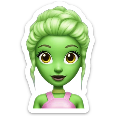 Green skinned Alien Barbie with pik hair sticker