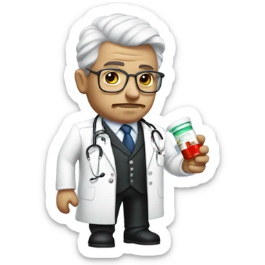 Dictator as a doctor holding medicine sticker