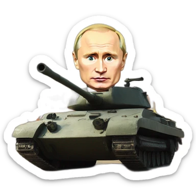 sad vladimir putin in burning wooden t34 tank firing banana ammo sticker