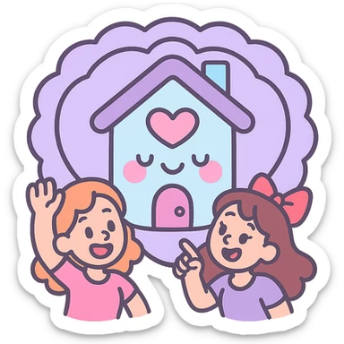 house button in coquette style, pastel blue and lavender, soft shading, whimsical and girly sticker