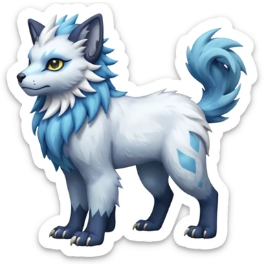Icy fuzzy glacial glistening glossy smooth soft flaky scaly furry flurry hyper-realistic cozy boreal boreal-lupus-Lunaray-Manectric-Absol-Luxray-Bobcat-Fakémon-fusion-animal-creature, full body  sticker