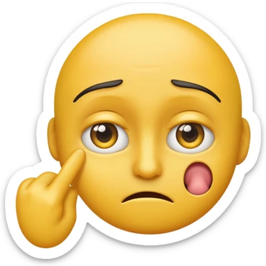 cynical yellow emoji pulling down one eyelid with finger, skeptical expression sticker
