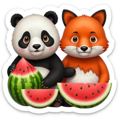 Panda with water melon and fox sticker