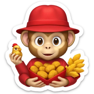 Monkey with a hat and chicken nuggets sticker