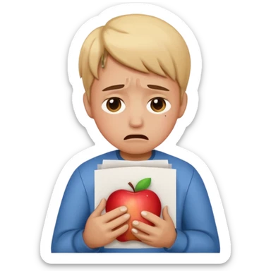 emoji student sad holding paper IELTS 5.5, crying, failure, white background, apple emoji style sticker