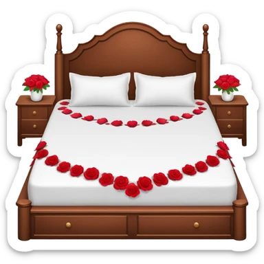 Romantic double-bed with flower petals spread on it  sticker