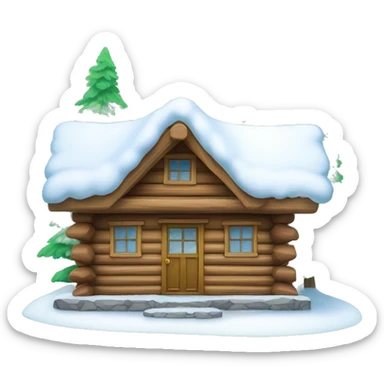 Log cabin in the snow with greenery hanging around door  sticker