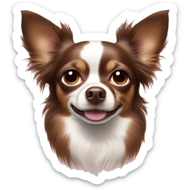 dark brown longhaired chihuahua with a white dot on forehead and brown nose with a pink spot on the left sticker