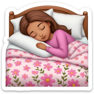 light brown girl beautiful finish sleeping on her bed with pinky floral design  sticker
