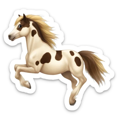 Scruffy scarred scratched scratches scratch scars Piebald tricolor palomino yellow brown pony with dark brown spots galloping running sticker