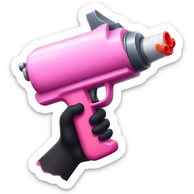 Girly pink nailed hand holding scary looking water gun sticker