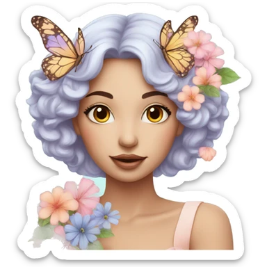 Gorgeous pastel lady with flowers and butterflies sticker