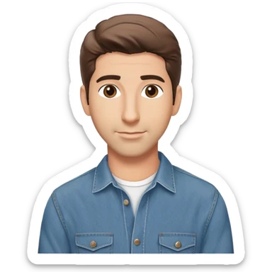 handsome Ross Geller from Friends TV show with well-styled brown hair and attractive features in casual clothes, button-up shirt and jeans sticker