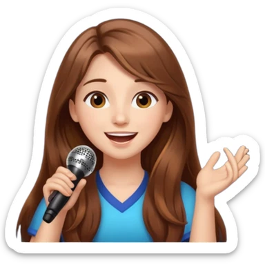 Beautiful Girl with long brown hair singing karaoke funny light blue aesthetic background with lights sticker