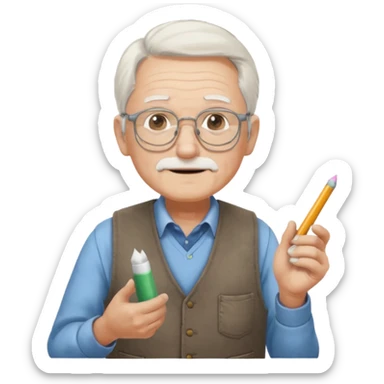 Man teacher: old, wearing vest, wearing glasses, hold chalk on their hand sticker